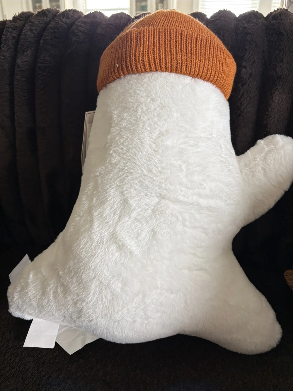 Martha Stewart White Plush Ghost Pillow with  Beanie and Brown Football